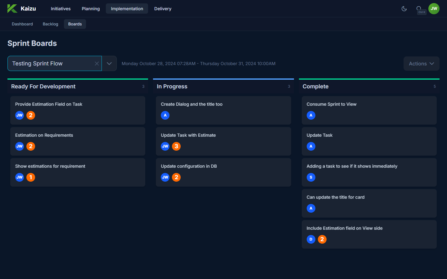 Sprint board populated